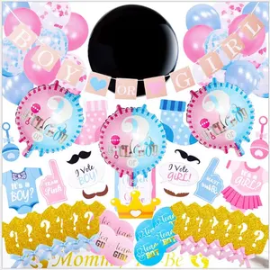 Género revelan de feliz cumpleaños globo conjunto Rosa confeti azul niño o niña Banner, género revelan fiesta globo Kits