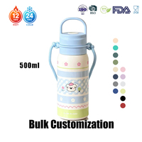 Botella de Agua con Aislamiento al Vacío de Dibujos Animados para Niños de 500 ml, con Asa y Correa para el Hombro, a Prueba de Fugas, Termo Infantil con Impresión de Logotipo Personalizado