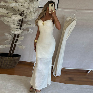 Abito a tracolla da donna con texture 3D, <span class=keywords><strong>maxi</strong></span> aderente a doppio strato per serate eleganti, personalizzabile all'ingrosso ZONA - Product Image 1