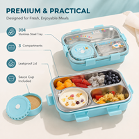 Boîte à lunch bento en acier inoxydable de qualité supérieure Aohea pour enfants, réutilisable, préparation des repas scolaires, conteneur multi-compartiments avec pot à sauce