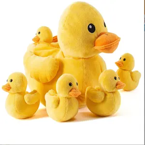 Toptan ördek mumya fermuar ve beş ördek yavrusu büyük ve Mini sevimli peluş sarı ördek oyuncak yastık