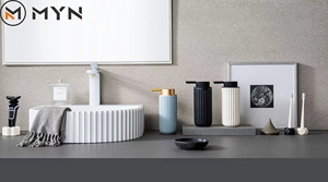 MYN Customize Color Salle de bain Gain de place Pierre artificielle Rainure Flûte Surface solide Lavabos avec comptoirs en pierre frittée - Product Image 6