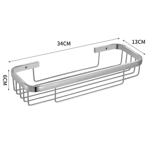Étagère de rangement métallique à double niveau, rectangulaire, avec crochets, résistante à la rouille, pour salle de bain, 6 cm, détachable, minimaliste - Product Image 5