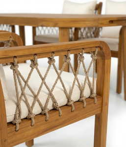 Modern Teak Outdoor <b>Garden</b> <b>Set</b> Waterproof Patio Dining Table and Chairs Rope Woven Cushion Villa Furniture - Product Image 2