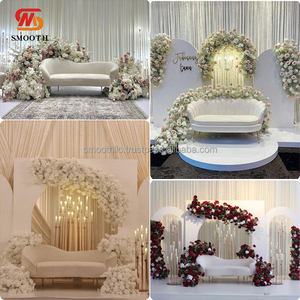 SMOOTH Elegant Hotel Wedding Reception Stage Decoration Lounge White Velvet <b>Sofa</b> For Bride - Product Image 6