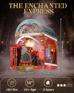 Kit DIY de train miniature pour bibliothèque - Puzzle en bois 3D avec lumière LED, décoration rétro steampunk pour étagère, pour adultes et adolescents (183 pièces) - Product Image 2