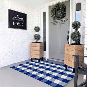 Indoor Outdoor Layered Black and White Checked Buffalo Plaid Rugs - Product Image 4