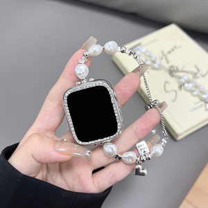 <span class=keywords><strong>Bracelet</strong></span> perlé fait à la main en métal d'acier inoxydable de <span class=keywords><strong>perle</strong></span> pour le remplacement réglable de <span class=keywords><strong>bracelet</strong></span> d'<span class=keywords><strong>Apple</strong></span> <span class=keywords><strong>Watch</strong></span> 41mm 44mm 45mm 49mm pour des femmes - Product Image 4
