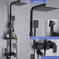 Robinet de douche mural noir mat et or de luxe avec douchette bidet et robinet de baignoire pour maison et hôtel