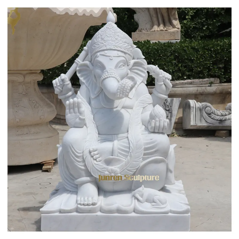 Factory Wholesale Indian Buddha life size white marble statue of Hindu god Ganesh Large Ganesh statue