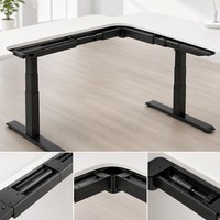 Bureau en fer à double moteur, design dissimulé, à trois niveaux, à montage standard, avec poutre droite en L, réglable en hauteur, pour un espace de travail élargi
