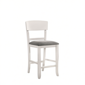 Chaise de salle à manger contemporaine à hauteur de comptoir, structure en bois massif blanc, assise en tissu gris, design moderne pour mobilier de salle à manger - Product Image 1
