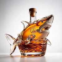 Bouteilles en verre soufflé à la main en forme de requin pour décanter les spiritueux et whisky, et pour la décoration artistique de table