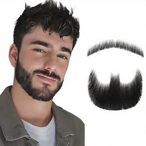 Barbe en cheveux humains, 100% faite à la main, dentelle douce invisible, fausse barbe hautement réaliste, noire, maquillage, cosplay - Product Image 1
