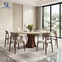 Ensemble de table à manger ronde en pierre frittée avec piétement en fer grain de noyer sabloné pour 6 à 8 personnes, idéal pour villa, restaurant, usine