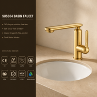 Robinet de lavabo monotrou en acier inoxydable 304 doré brossé, mitigeur de salle de bain moderne