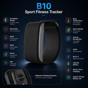 Pulsera Inteligente B10 con Baterí<span class=keywords><strong>a</strong></span> de Larga Duración, BLE 5.3, Monitor de Actividad Física sin Pantalla, Baterí<span class=keywords><strong>a</strong></span> de 195 mAh, Resistente al Agua 3ATM - Product Image 2