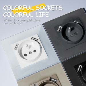مأخذ حائط قابس حائط قابس 2P + T من النوع الفرنسي القياسي الأوروبي باللون الأبيض والأسود باللون الذهبي من النوع المزدوج-منافذ شحن USB - Product Image 5