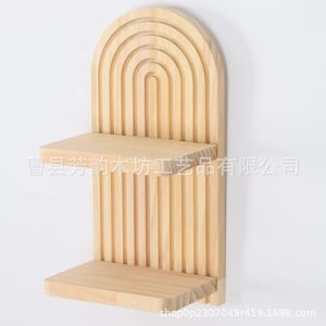 Wooden <b>Wall</b> <b>Mounted</b> <b>Shelf</b> Geometric Shape Floating Display Rack For Living Room Decor - Product Image 3