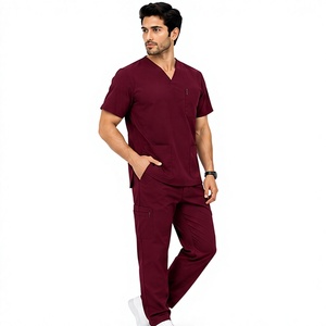 mens hospital <b>scrub</b> uniform 2 piece <b>jogger</b> pants breathable medical spandex doctor nurse work clothes fashionable durable custom - Product Image 1