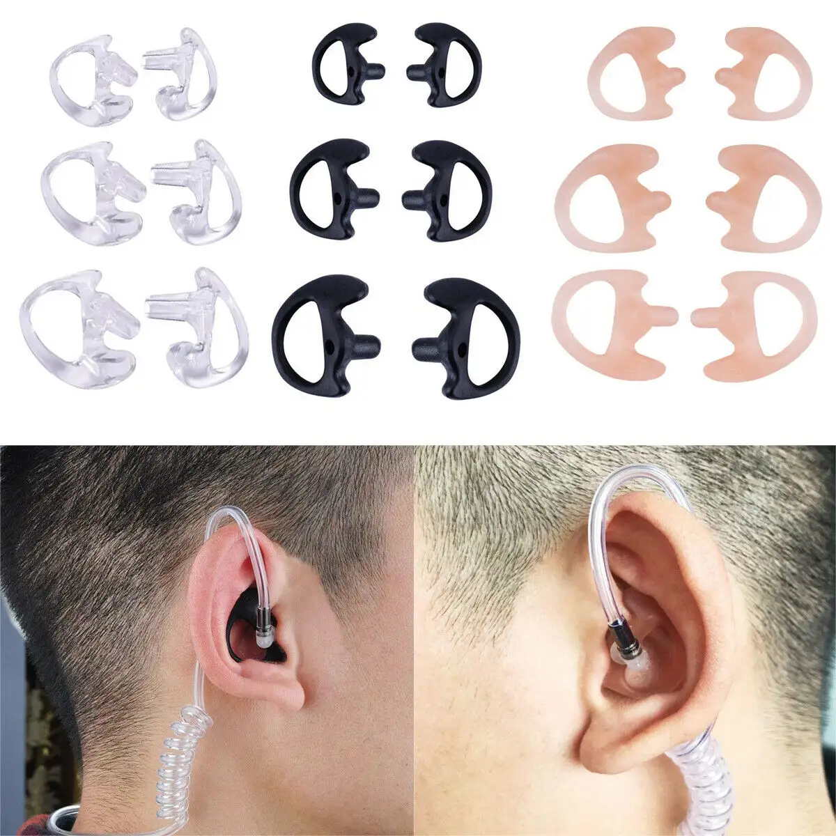 Weiß Farbe Gummi Silikon Links + Rechts Ohr Knospe für Covert Akustische Rohr Ohrhörer für Zwei-weg Radio