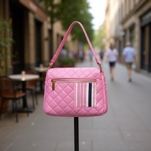 Sac bandoulière rose en cuir pour femme Fana, fermeture éclair, motif rayé, élégant, 7 pouces, usage quotidien - Product Image 2