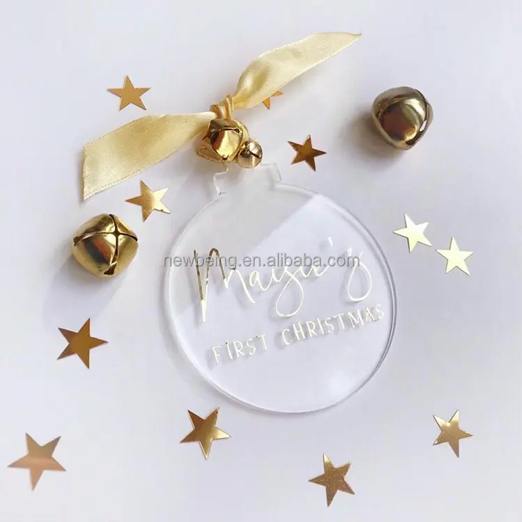 Decoração acrílica personalizada, enfeite de bola de natal acrílico gravado nome círculo árvore decoração
