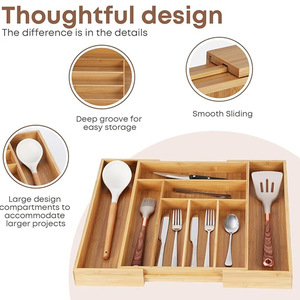 Bamboo Cutlery Organizer Expandable Drawer <b>Storage</b> <b>Box</b> With Compartments For <b>Kitchen</b> Utensil Organization - Product Image 3