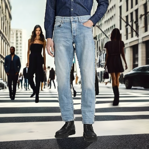 Jeans unisexe coupe large pour homme, délavé clair, ourlet dégarni, coupe droite et ample, denim streetwear, vente en gros, OEM, ODM, logo personnalisé - Product Image 2