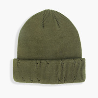 Bonnet en détresse automne hiver bonnet tricoté hommes femmes couleur unie à revers acrylique bonnet en tricot chapeau