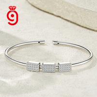 Bracelet JIUZUAN en argent sterling S925 avec trois moissanites rectangulaires, jonc ouvert élégant pour femme, bijou de mode