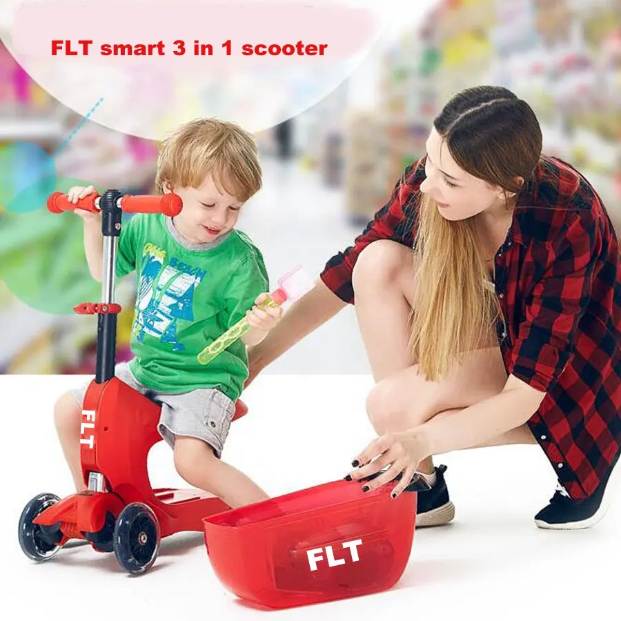 Bueno, nuevo diseño plegable scooter de niños 3 en 1 con asiento cómodo y almacenamiento