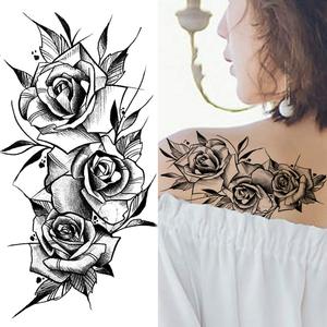 10 fogli Vintage adulti geometrici Black Wolf Rose Face Half Arm adesivi per tatuaggi temporanei impermeabili - Product Image 1