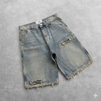 Shorts en jean double genouillère pour homme, style charpentier, déchirés et usés, cargo, personnalisables, faible MOQ, fabricant