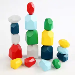 Blocs de construction en bois pour enfants, jouets créatifs, pierres colorées, arc-en-ciel, empilables, lot de 18 pièces