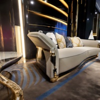 Canapé trois places en cuir véritable de design italien moderne, avec pieds en acier inoxydable, pour salon - Vente chaude
