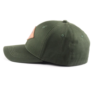Custom Leather Patch Logo Baseball Cap Olive Green 6-Panel Fitted Casual <b>Hat</b> Unisex Adult Canvas Material Vietnam Factory - Product Image 4