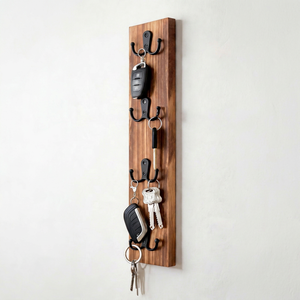 Porte-clés vertical mural en bois avec crochets pour l'entrée de la maison, solution de rangement pour clés et portefeuilles - Product Image 1
