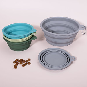 Tigela de silicone para animais de estimação, tigela dobrável para alimentação de cães e gatos, tigela e alimentador com gancho, ideal para viagens e viagens