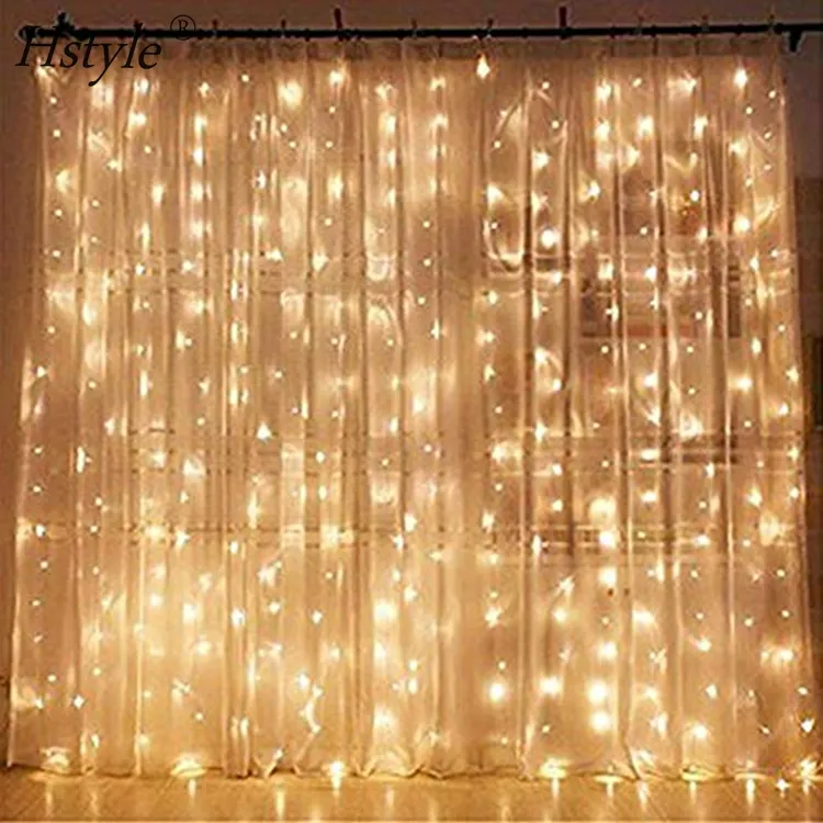 Cortina de janela de led com 300 lâmpadas, varal alimentado por usb, para festa de casamento, decoração de parede para jardim, branco quente sd654