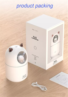 Humidificateur ultrasonique portable mini 300 ml à piles, diffuseur d'arômes double humidification, veilleuse ultra-silencieuse, design chat mignon, pour hôtel