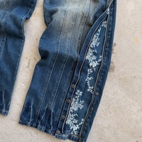 Jeans en denim pour hommes de haute qualité, lourds, noirs et bleus, coupe ample, taille plus, personnalisés, lavés à la main, empilés, baggy, à fermeture éclair, à motifs floraux