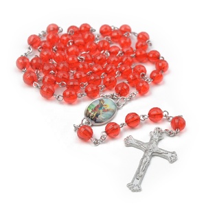 Chapelet catholique rouge perlé avec médaille de la Vierge <span class=keywords><strong>Marie</strong></span> et crucifix, perles de <span class=keywords><strong>prière</strong></span> chrétiennes pour cadeau religieux - Product Image 4