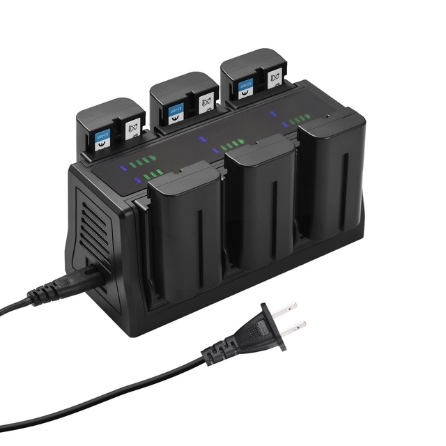 NP-F550 Battery 8.4V 850mA Charger 6-Slot Charger for Sony NP-F970/NP-F960/NP-F950/NP-F930/NP-F770 Battery