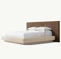 Meubles de chambre à coucher d'intérieur de luxe Lit King Size en bois de chêne Lit à panneaux allongés avec base en tissu
