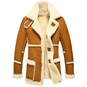 Men's Winter Long <b>Bomber</b> <b>Jacket</b> B7 Parka <b>Suede</b> Leather Coat Sheep Skin Shearling Trim Warm Filling Rancher Style OEM Available - Product Image 1