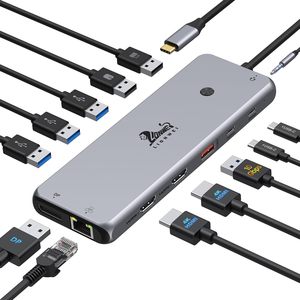USB C HUB Màn hình kép 13 1 ba hiển thị Docking Station Multiport Adapter 2 HDMI + DP + 8 USB C/A USB C Docking truyền dữ liệu - Product Image 1