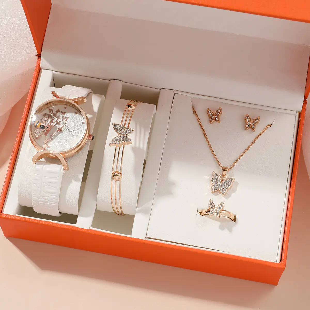 Nova venda quente abelha Mulheres quartzo relógio e borboleta pulseira colar brincos anel jóias conjunto YuSa76