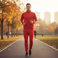 Conjunto Deportivo de 2 Piezas, Chaqueta y Pantalones Transpirables de Poliéster Rojo y Gris, de la Mejor Calidad, Nueva Llegada 2024, Personalizable, Unisex, Otoño