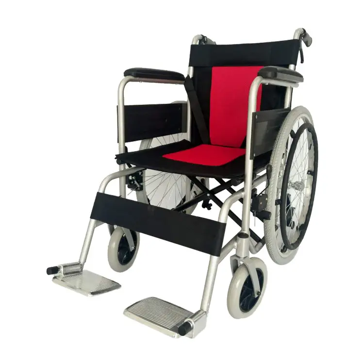 Silla de ruedas manual portátil plegable con marco de aleación de aluminio para que viajen los ancianos